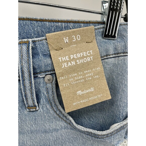 Madewell Womens Size 30 The Perfect Jean Short Blue Denim NWT High Rise Raw Hem - Picture 2 of 9